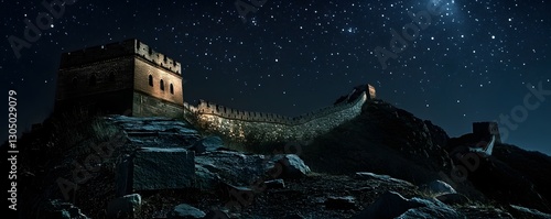 Wallpaper Mural The Great Wall of China illuminated by soft moonlight, with a star-filled night sky adding to its timeless grandeur Torontodigital.ca