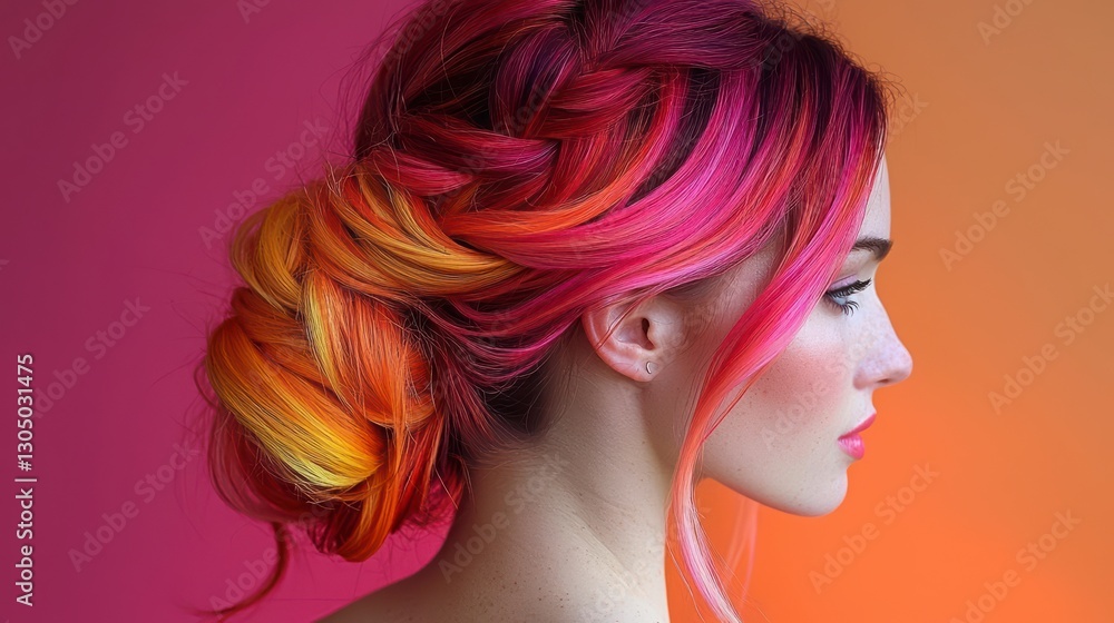 Vibrant hair colors in a stylish braid. Vibrant hair colors in a stylish braid.
