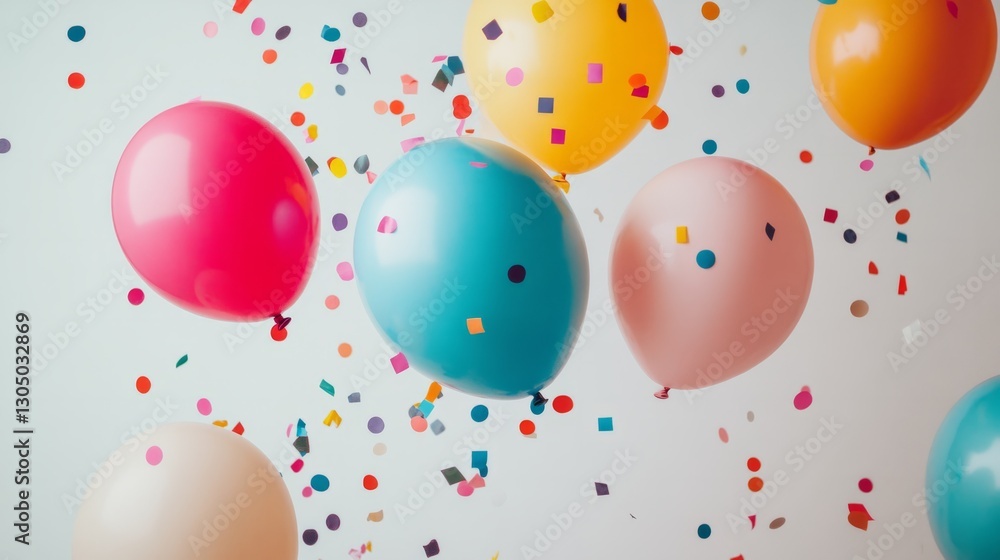Confetti explosion with colorful balloons on a white background. generative ai Confetti explosion with colorful balloons on a white background. generative ai