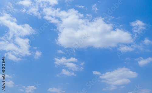 Bright Blue Sky with Soft White Clouds Floating