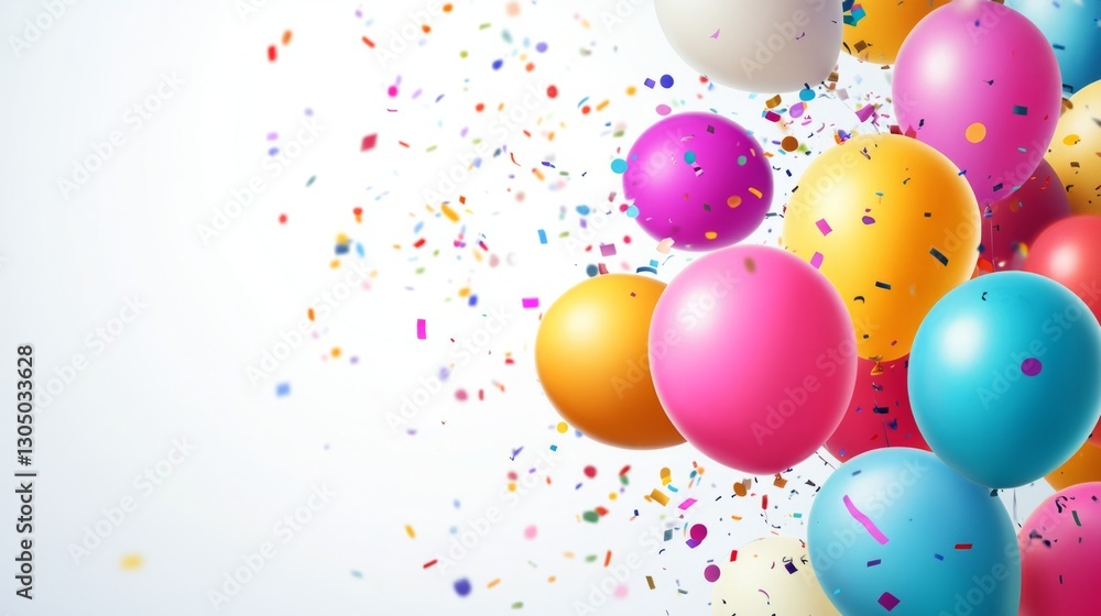 Confetti explosion with colorful balloons on a white background. generative ai Confetti explosion with colorful balloons on a white background. generative ai
