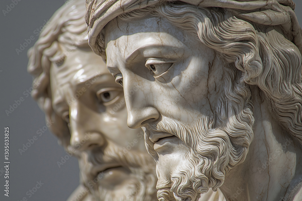 Jesus Christ and Saint Peter in the Garden of Gethsemane. Marble statue. Horizontal image. Jesus Christ and Saint Peter in the Garden of Gethsemane. Marble statue. Horizontal image.