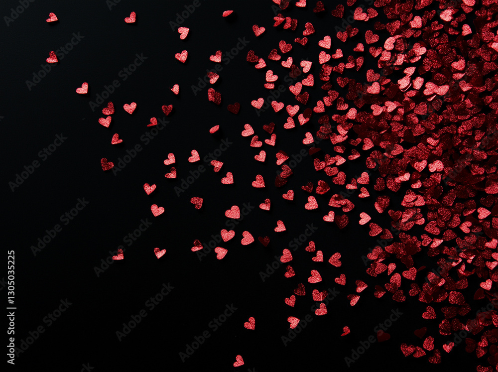 A flat lay of small red hearts arranged on a black background, creating a love-themed composition with heart shapes for a romantic, minimalist design. A flat lay of small red hearts arranged on a black background, creating a love-themed composition with heart shapes for a romantic, minimalist design.