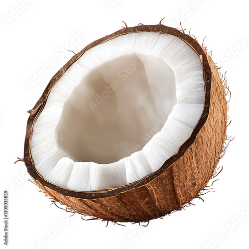Fresh coconut half isolated on transparent background.