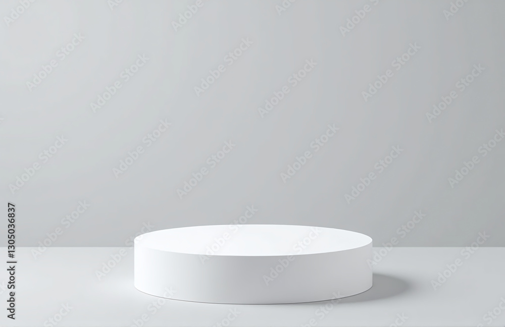 A Simple White Cylindrical Podium Is Positioned On A Single Raised Platform, Creating A Clean And Professional Setup. A Simple White Cylindrical Podium Is Positioned On A Single Raised Platform, Creating A Clean And Professional Setup.