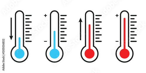 Thermometer icon. Hot, cold temperature vector. Warm, freeze weather. Celsius, degree.