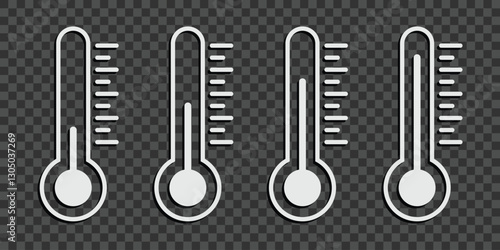 Thermometer icon vector illustration. Temperature thermometer icon collection. Thermometer icons. Hot and cold air temperature symbol in line and flat style for apps and websites, vector illustration