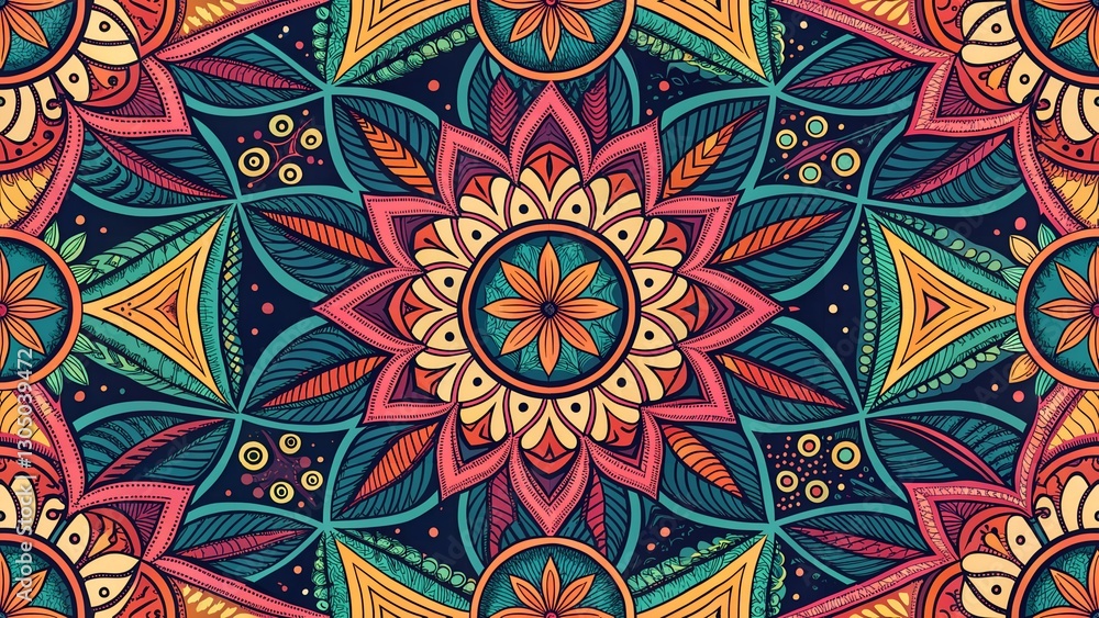 An intricate mandala pattern in vibrant colors, radiating symmetry and cultural elegance. Perfect for textiles, wallpapers, boho designs, and artistic digital projects. An intricate mandala pattern in vibrant colors, radiating symmetry and cultural elegance. Perfect for textiles, wallpapers, boho designs, and artistic digital projects.