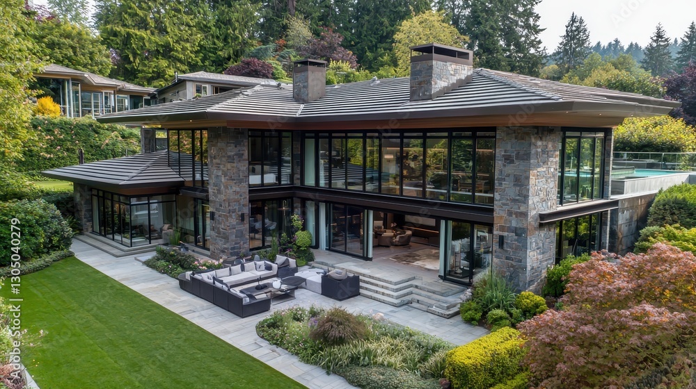 Fototapeta premium Geometric Contemporary Luxury Home with Sunlit Lounge