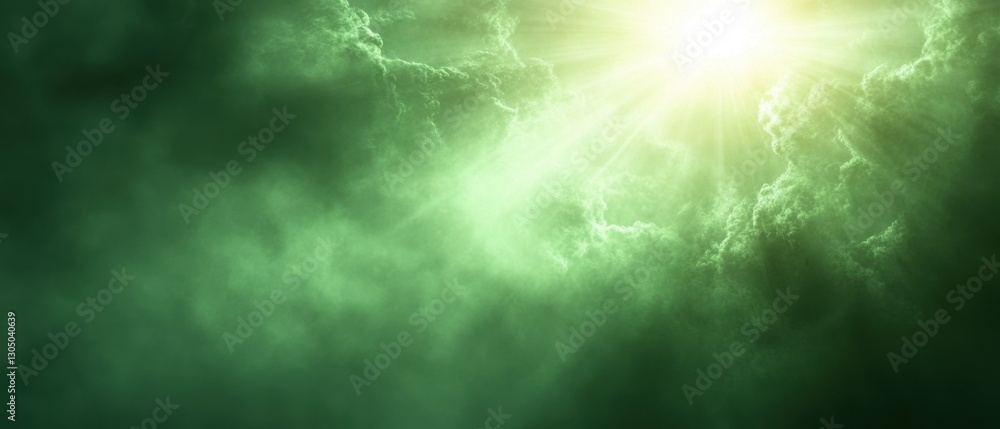Ethereal green cloudscape with radiant sunlight creating a dramatic and atmospheric visual effect for backgrounds and designs Ethereal green cloudscape with radiant sunlight creating a dramatic and atmospheric visual effect for backgrounds and designs
