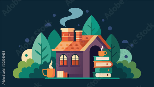 The smell of freshly brewed tea and the sound of pages rustling create a cozy atmosphere in this elderrun publishing house where age is celebrated and embraced.. Vector illustration