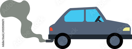 Cartoon car with exhaust gases coming out of the pipe. Air pollution illustration