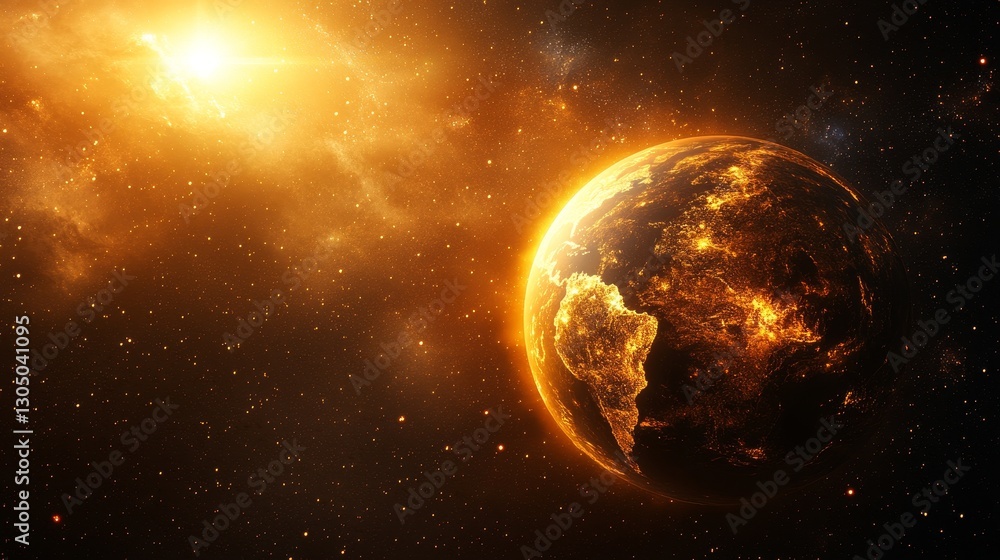 Fototapeta premium Conceptual religious symbol with Earth globe integrated into abstract background, featuring gradient lighting that emphasizes environmental themes and the interconnectedness of the world