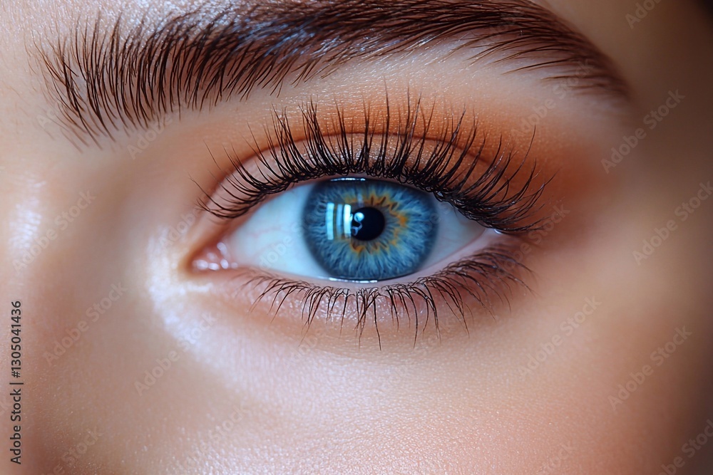 Obraz premium Close-up macro photo of applied eyelashes with a colored background: pastel or marble textures.