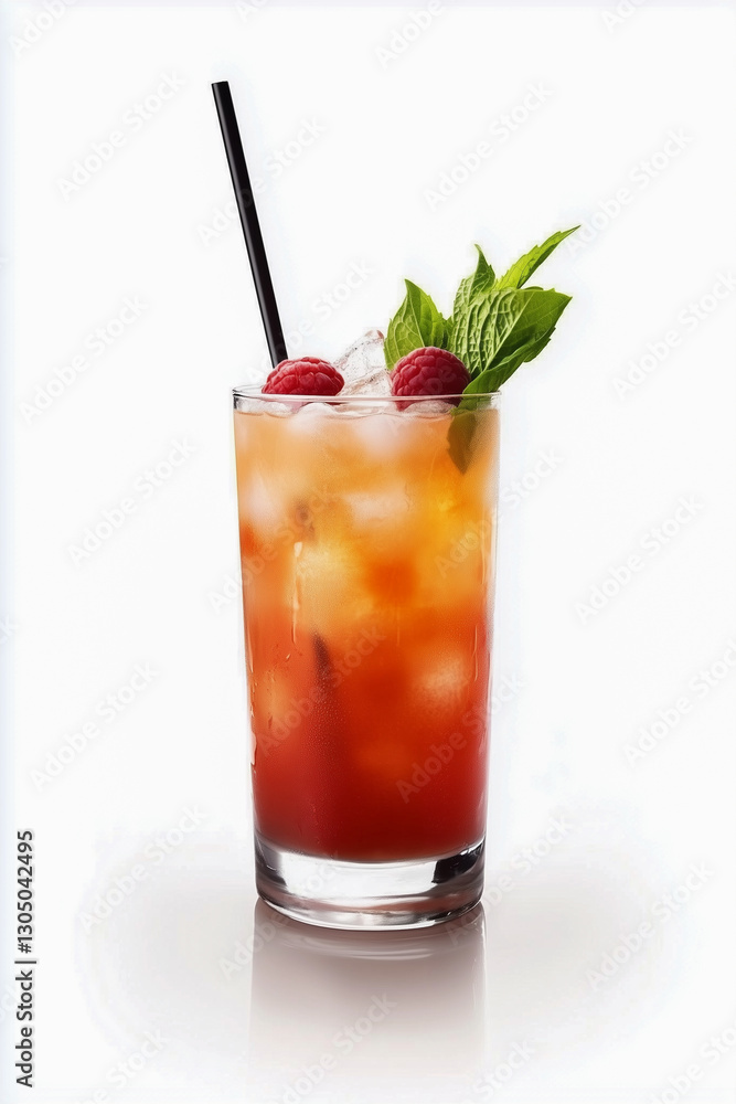 Raspberry Mojito cocktail on white background Raspberry Mojito cocktail on white background