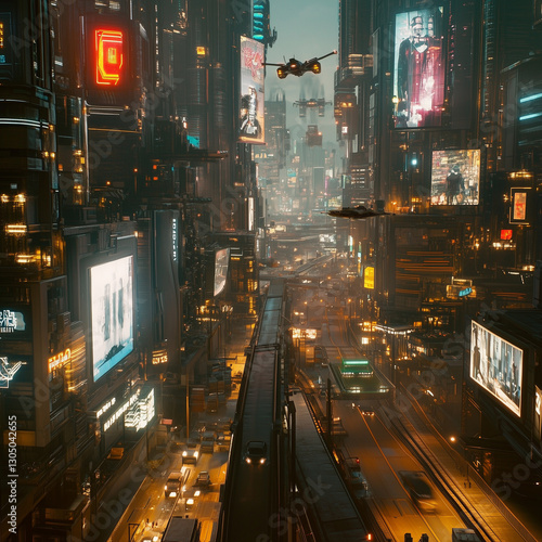 Futuristic Cyberpunk City at Night with Neon Lights