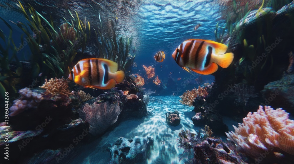 Fototapeta premium A vibrant underwater scene with tropical fish and colorful coral reefs