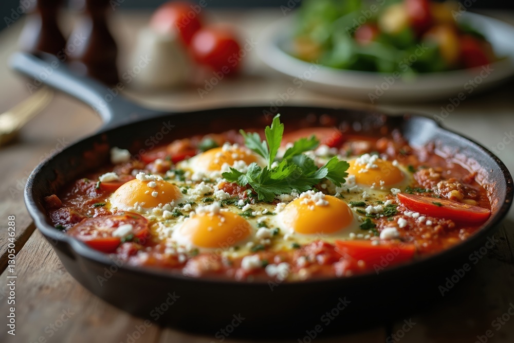 A Close up of a Skillet Filled With Eggs and Tomatoes - Generative AI A Close up of a Skillet Filled With Eggs and Tomatoes - Generative AI