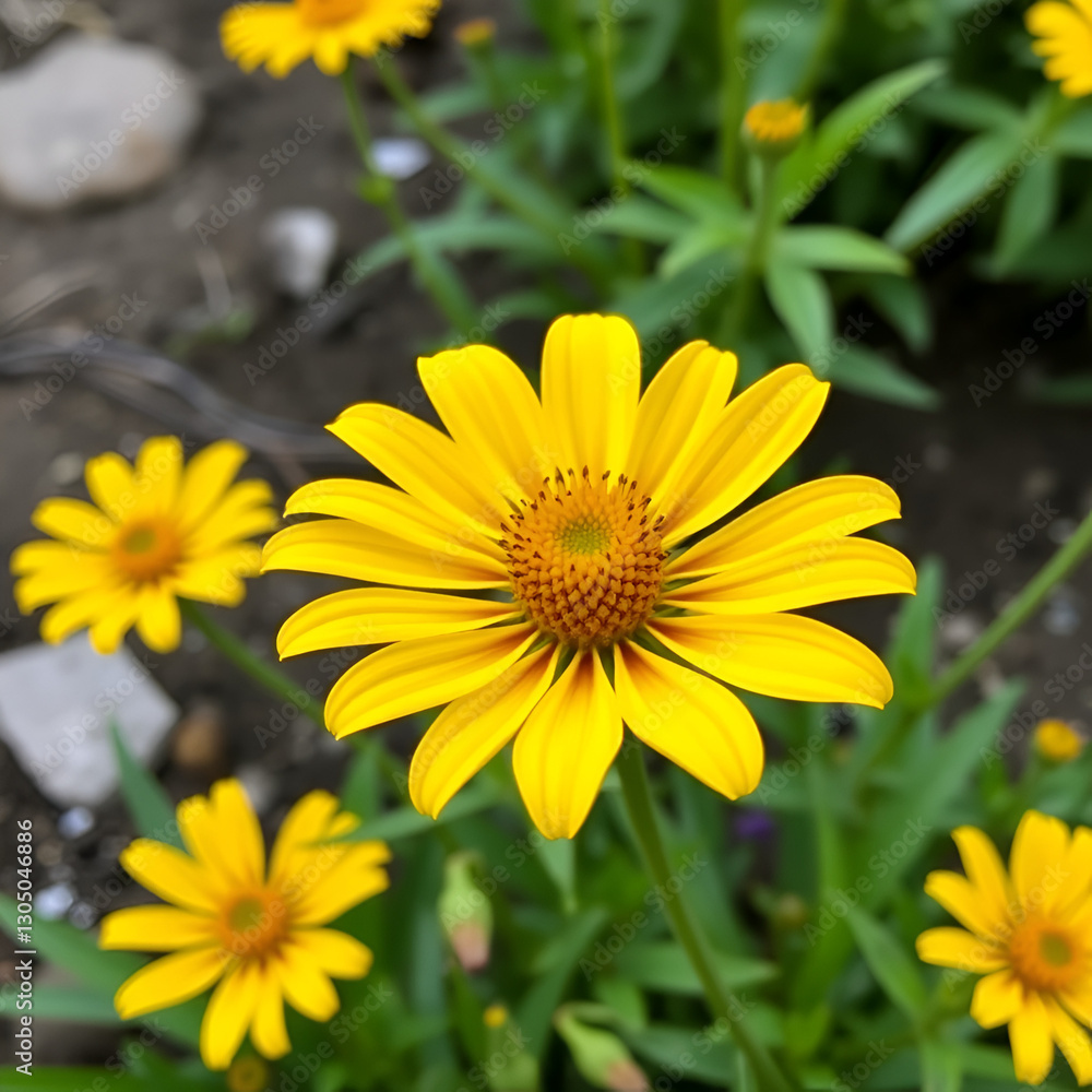 Yellow Gazania or Treasure flower in full bloom, Gazania rigens (aka: Gazania splendens) Yellow Gazania or Treasure flower in full bloom, Gazania rigens (aka: Gazania splendens)