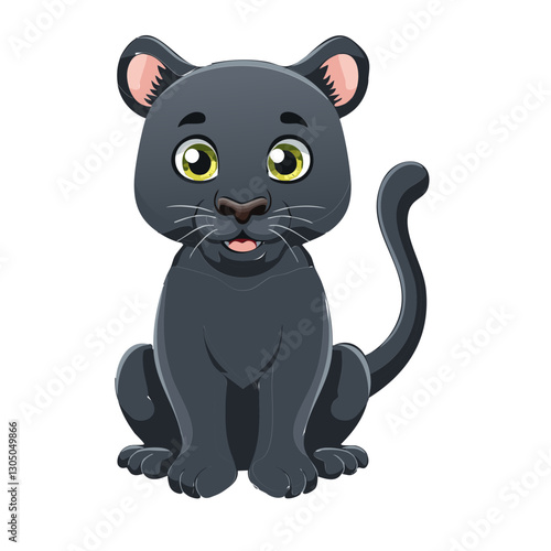 Cute black panther sitting cartoon