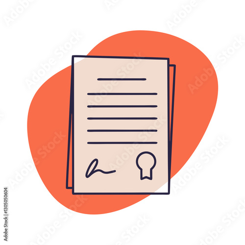 Signed document illustration with seal, official paperwork concept