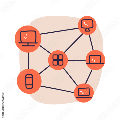 Network connectivity illustration with devices, digital communication