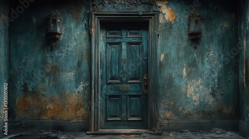 Closed door  outside the house  dark atmosphere.