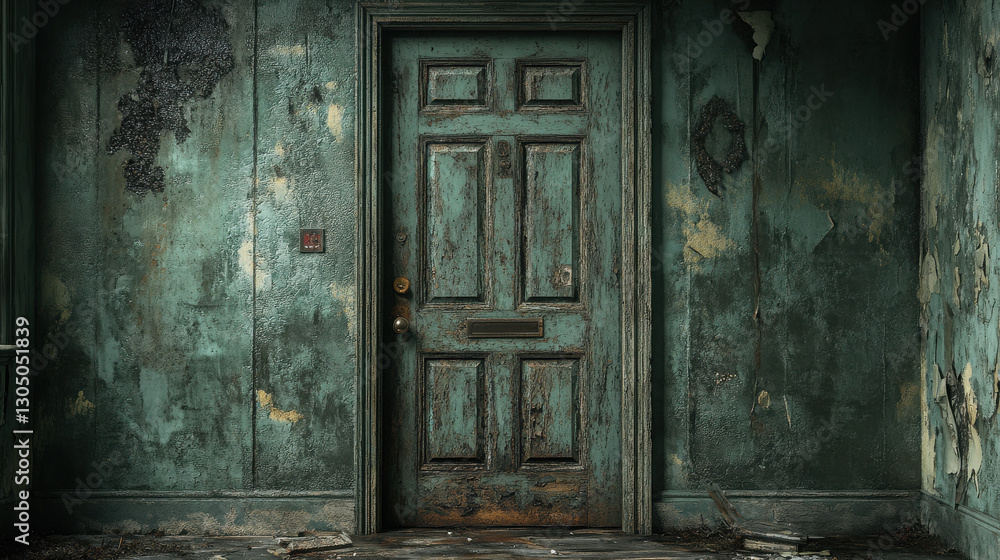 Closed door, outside the house, dark atmosphere. Closed door, outside the house, dark atmosphere.