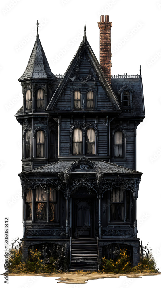 Obraz premium Spooky haunted house with transparent background, perfect for Halloween projects or any design needing a touch of mystery