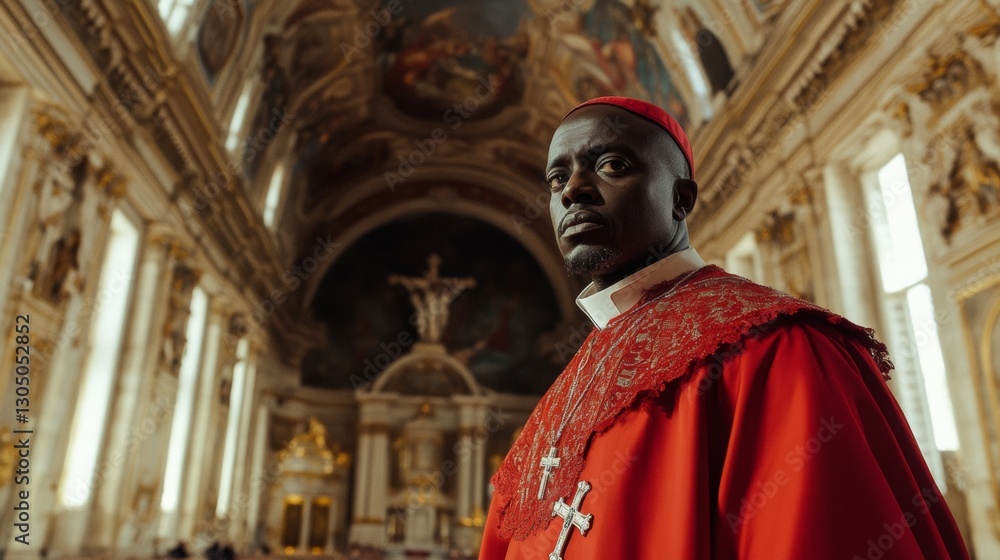 Naklejka premium black bishop dressed in red in the vatican, concept of election of the new pope
