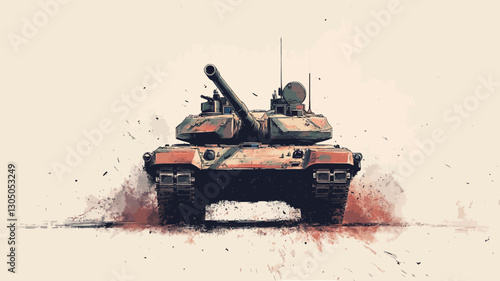 A digital illustration depicting a front view of a tank. The style is painterly, with visible brushstrokes and a textured effect, giving a slightly abstract and grunge feel.  The color