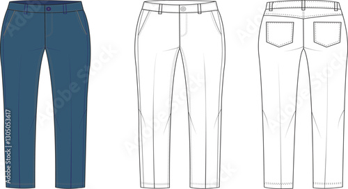 vector illustration of jeans pant , formal cloth for office , pant template