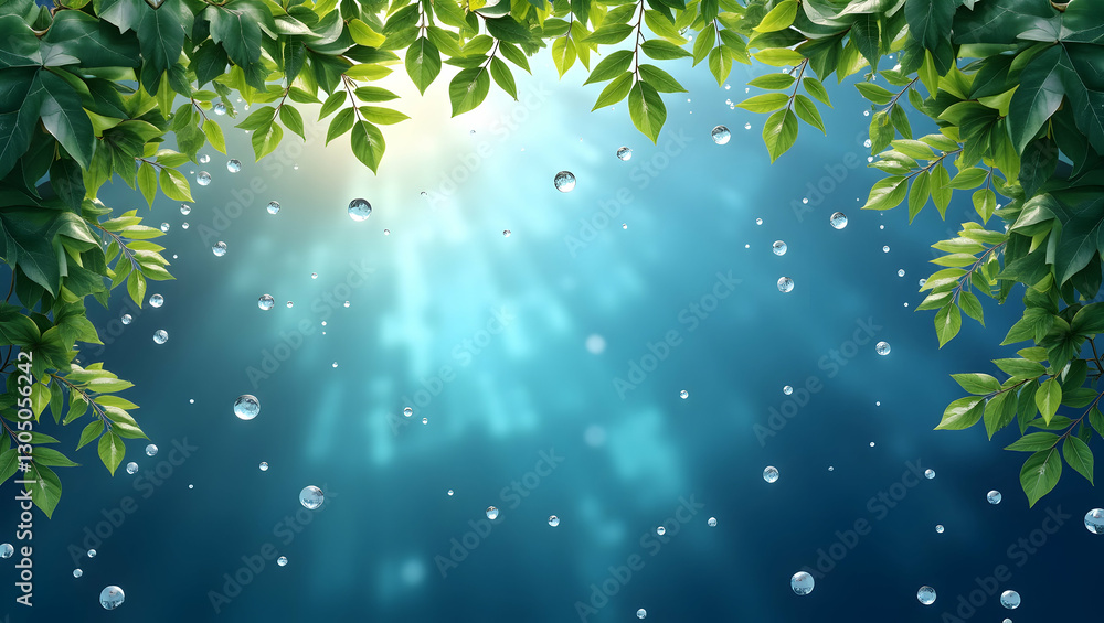 Earth Day Concept: Water Droplets Framing Clean Space for Messages Earth Day Concept: Water Droplets Framing Clean Space for Messages