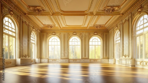 Grand Ballroom  Golden Decor  Sunlight  Empty Space