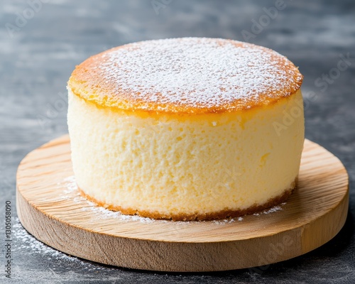 Fluffy Japanese Cheesecake with Golden Top on Wooden Serving Board