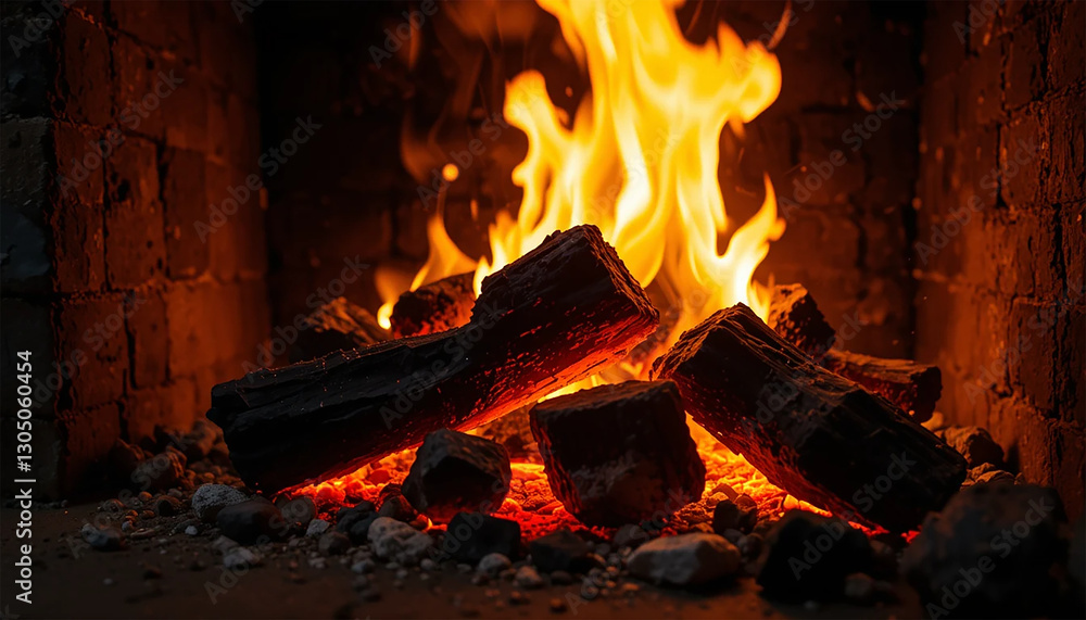 Fototapeta premium fire burning coals in fireplace