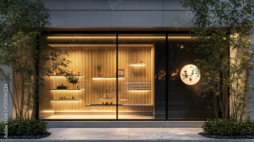 Modern Minimalist Japanese Store Front at Night