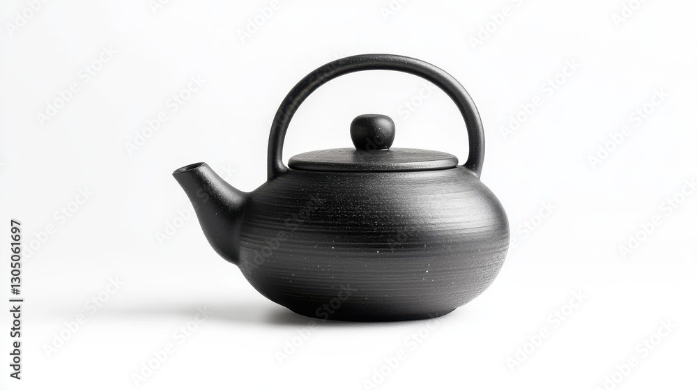 A small black ceramic teapot sitting on a white surface A small black ceramic teapot sitting on a white surface