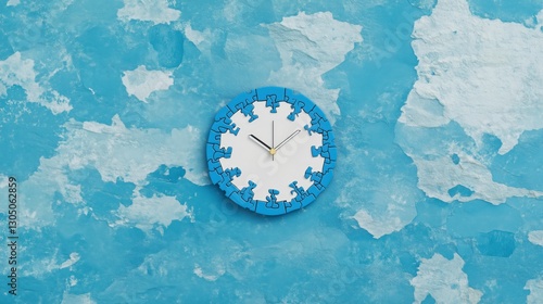 Colorful wall clock with blue decor over textured background design