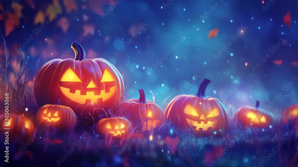 Naklejka premium Halloween Jack-o'-Lanterns Glow in Mystic Night