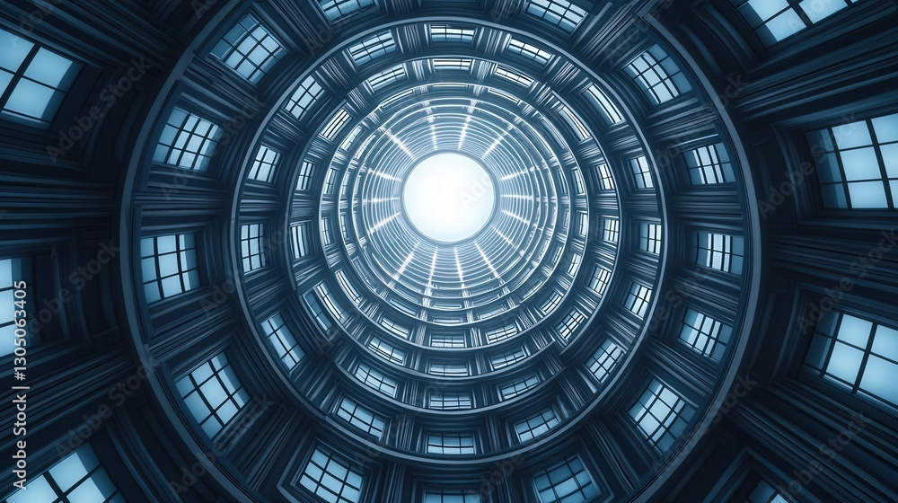 Naklejka premium Cylindrical architectural view with light at the center.