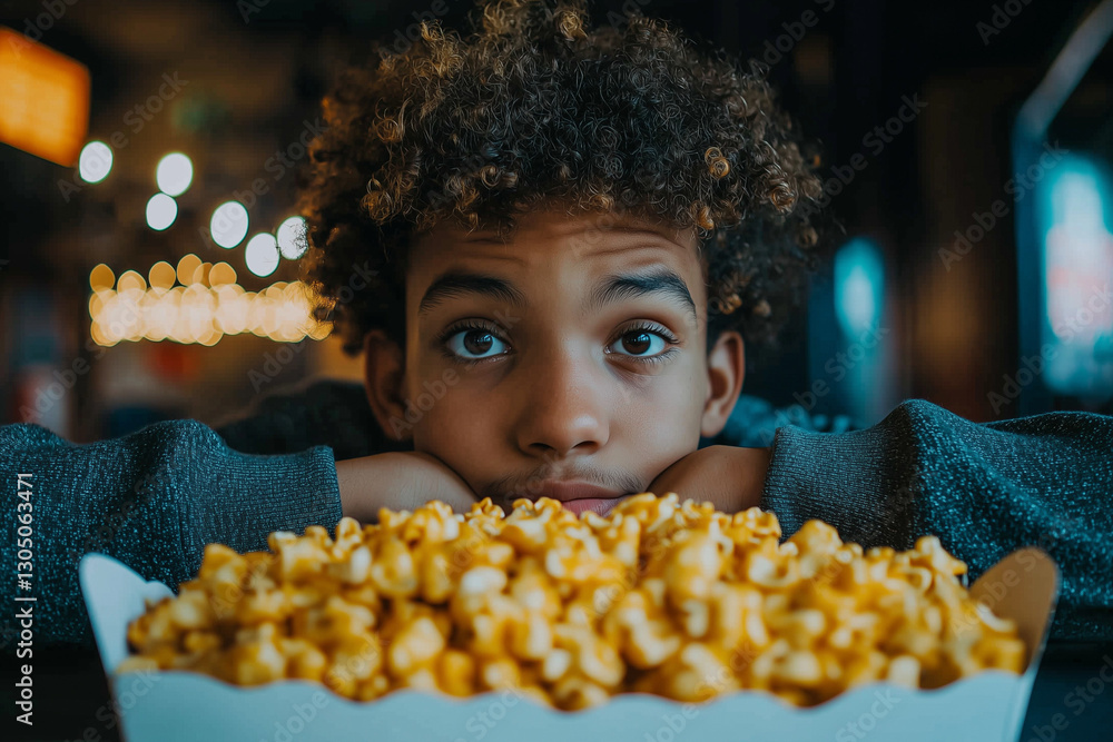 Naklejka premium boy eating popcorn