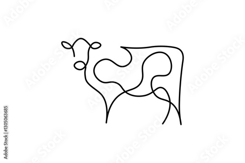 Minimalist cow illustration with continuous lines, simple design suitable for a logo or icon.
