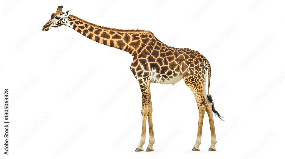 Obraz premium Majestic Giraffe with Elegant Neck and Distinctive Patterned Fur Isolated on White Background