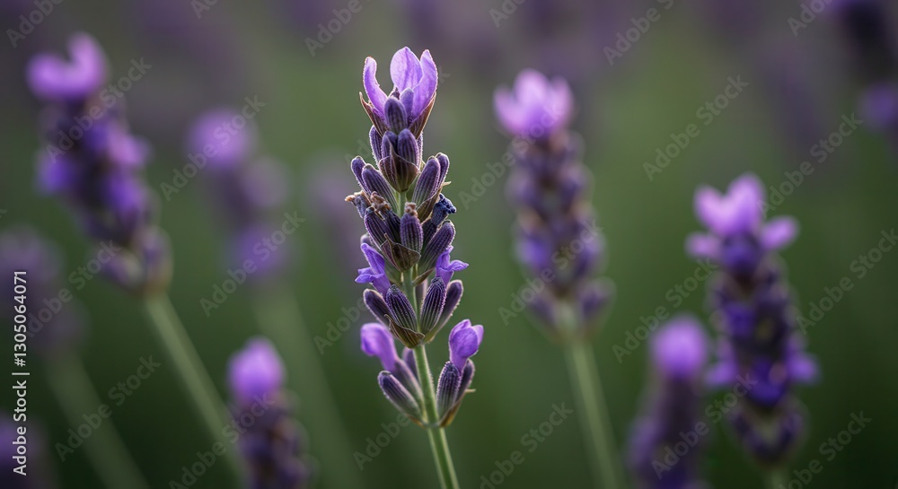 Blooming Lavender Field with Purple Flowers in Soft Focus Background Blooming Lavender Field with Purple Flowers in Soft Focus Background
