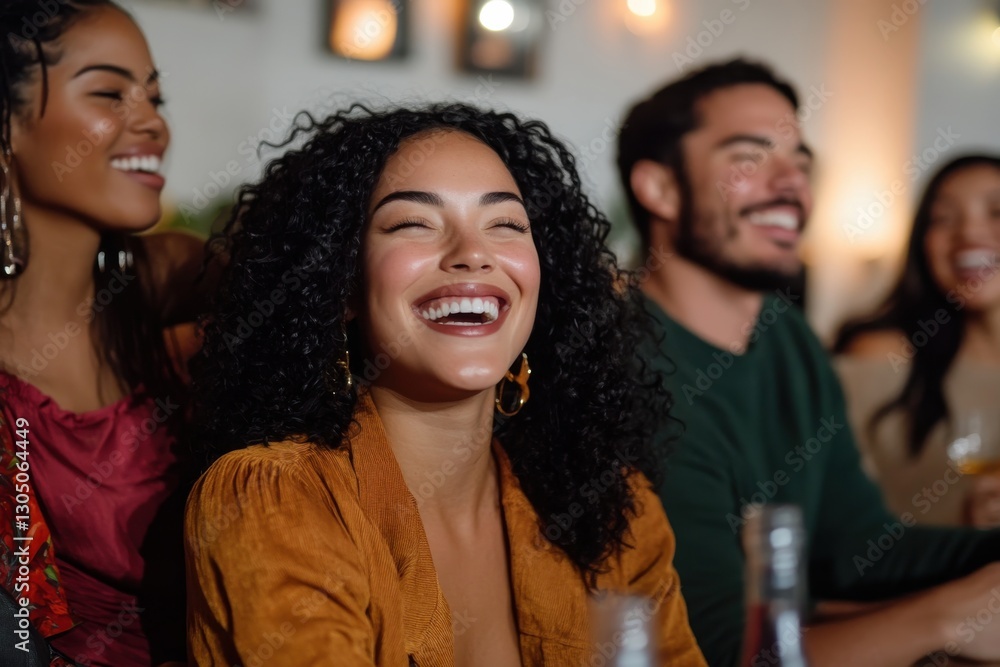 Obraz premium A vibrant gathering captures the essence of joy and laughter among friends in a warm, inviting setting, creating memories that last a lifetime. Cheerful expressions abound.