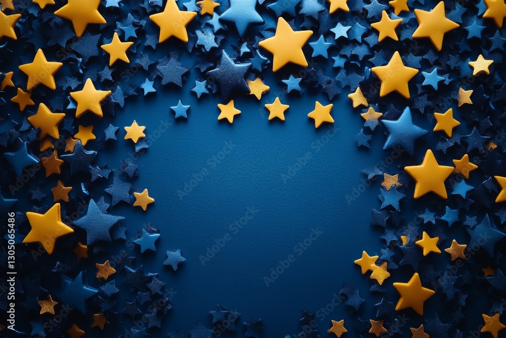 Clustered Blue and Yellow Stars on Textured Blue Surface