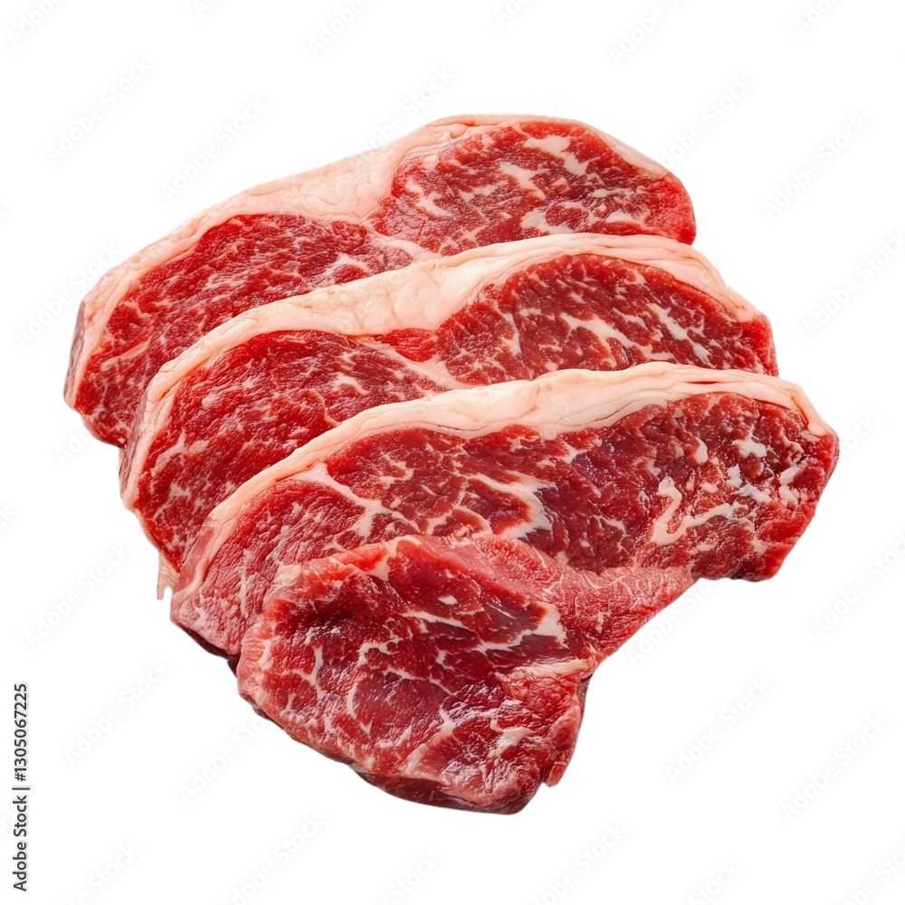 Raw marbled beef slices isolated on transparent background. Raw marbled beef slices isolated on transparent background.