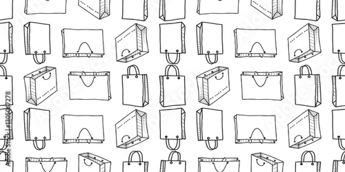 Seamless pattern of contour drawings paper shopping bags,vector background, paper, wrapping