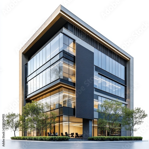 exterior shot of a office building in the modern architecture style 